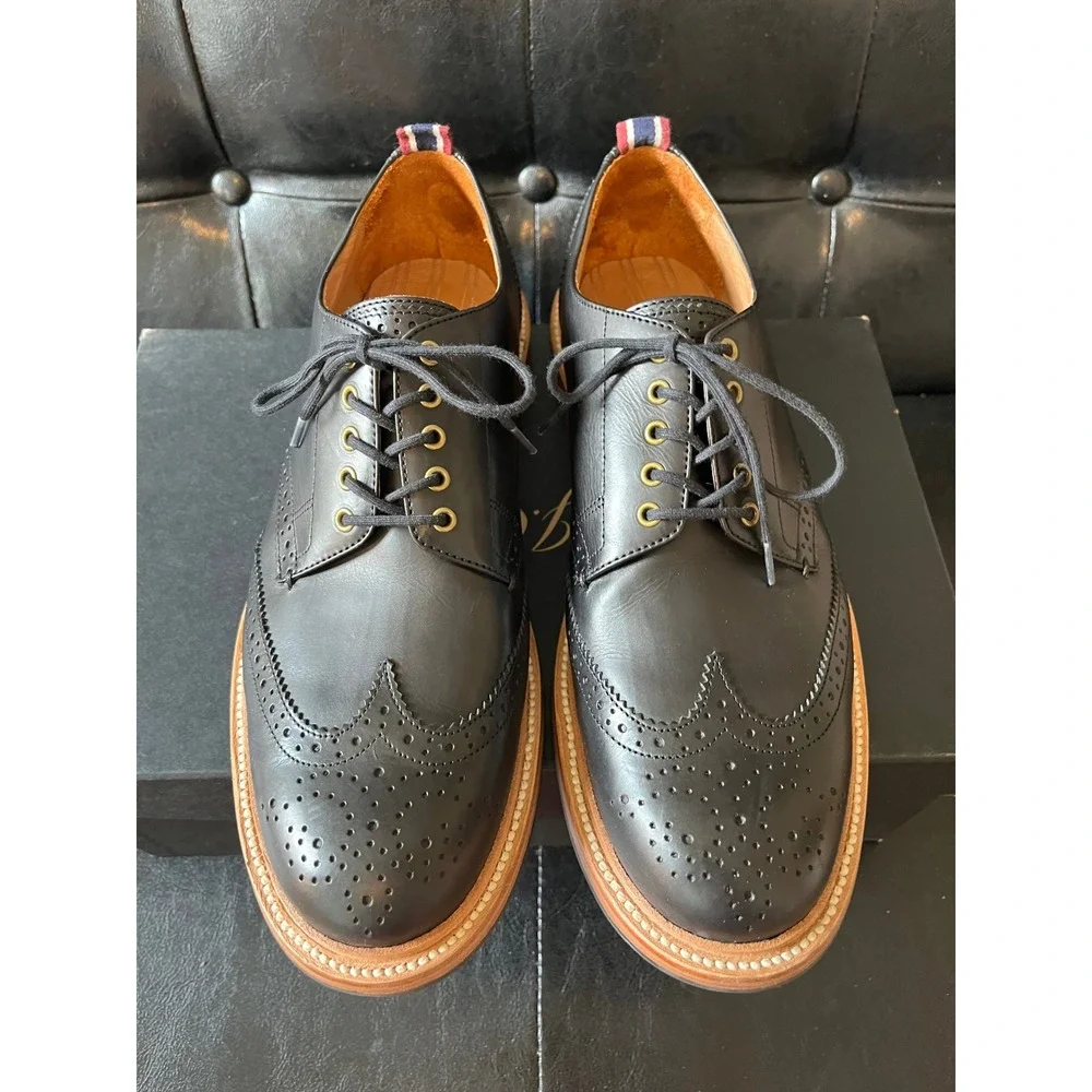 J.Crew Italian Leather Black Longwing Brogue Oxfords - Picture 2 of 8
